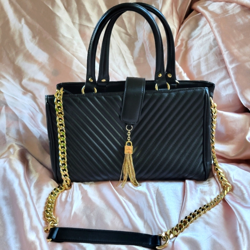 Bebe Black Quilted Chevron Handbag